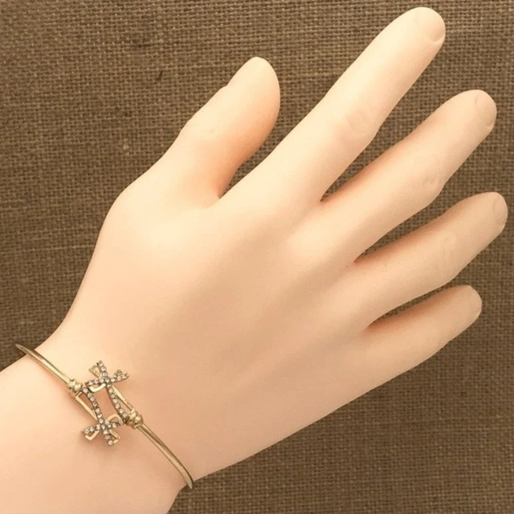 🌼 Gold Double Cross Rhinestone Spring Bangle Bracelet